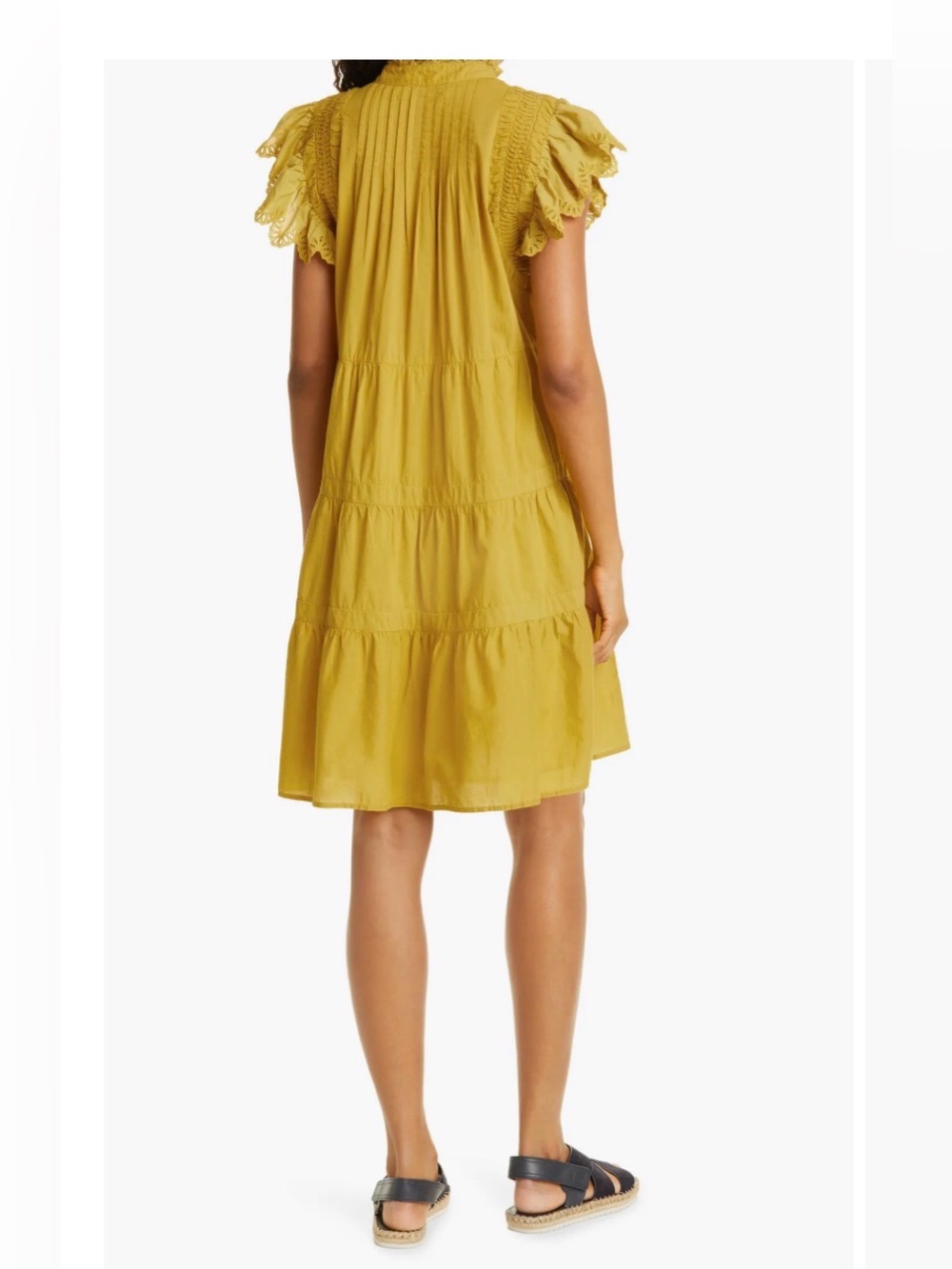 Sea New York Adrienne Tiered Cotton Dress In Yellow Mustard.Size M - Picture 3 of 13